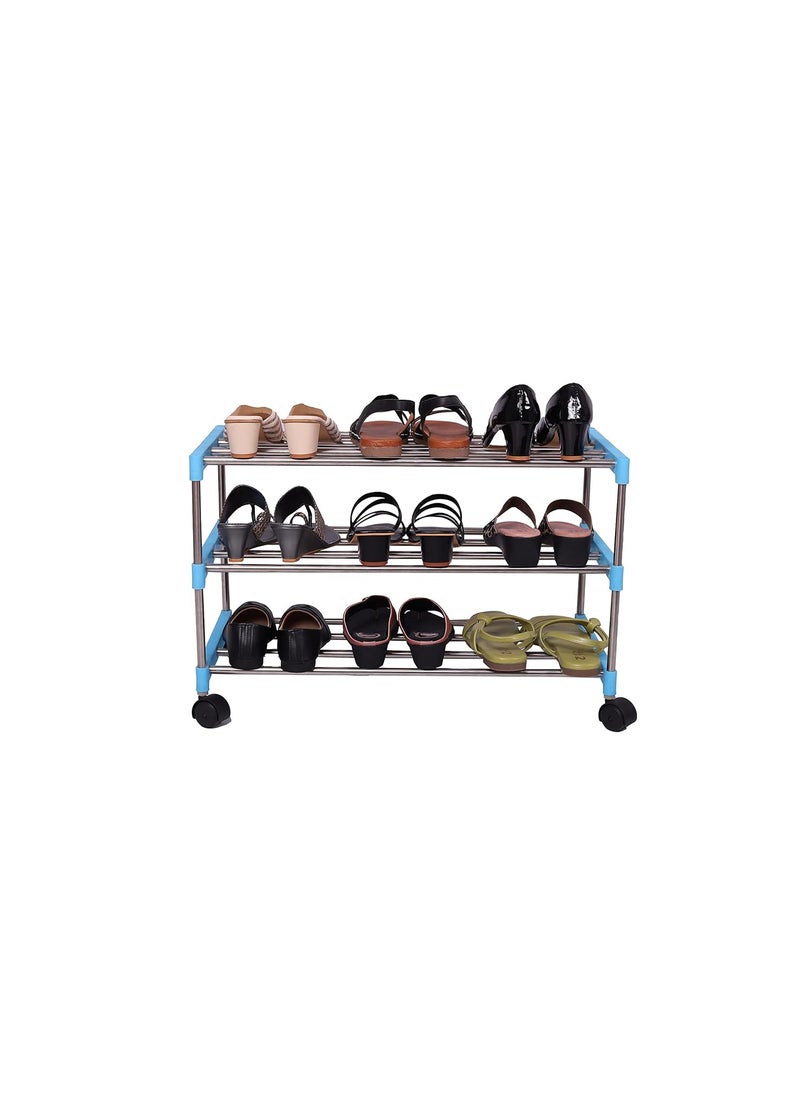 Three Secondz Three Secondz Shoe Rack Shoe Stand Shoe Cabinet Shoe Shelf with movable Wheels 3 Shelves Black 