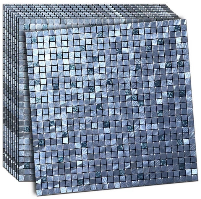 10PIECE PEEL AND STICK BACKSPLASH FOR KITCHEN ALUMINUM 3D WALL STICKER PANEL SELFADHESIVE METAL MOSAIC TILE 1141X1141 LIGHT BLUE