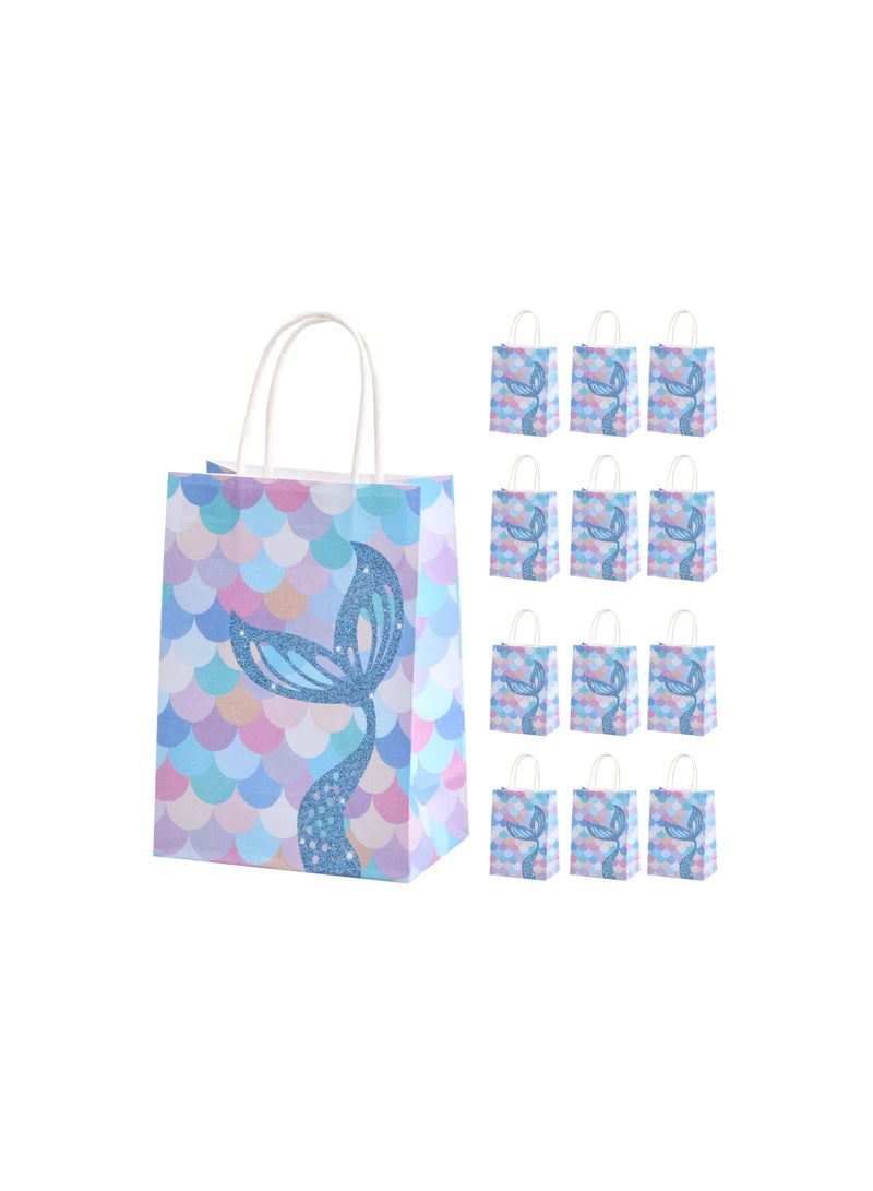SOLARAE Mermaid-Themed Small Paper Gift Bags with Handles, Colorful Kraft Party Bags for Kids' Birthdays, Weddings, Graduations, and Celebrations (Set of 12) - Image 1