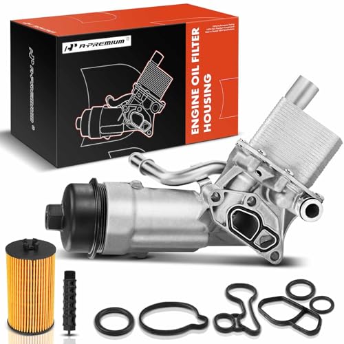 A-Premium Engine Oil Cooler and Oil Filter Housing Assembly Adapter w/Gaskets Compatible with Buick, Chevy Vehicles -1.4L Turbo - Encore, Cruze, Sonic, Trax -2011-2021 - Replaces 8817991400 - Image 1