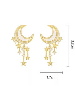 Gold Plated Delicate Tiny Crescent Moon 14k Gold Earrings Charm Cz Crystal Dangle Drop Moon nd Star Women and Girls Parties Wedding's gift Earrings - pzsku/Z677E755D9E244D144D81Z/45/_/1714909445/bb364269-585a-4495-937c-efe8e2e78eb0