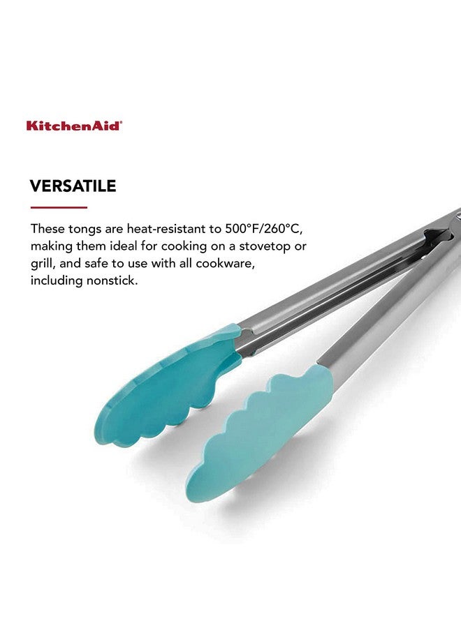 KitchenAid Silicone Tipped Stainless Steel Tongs, 12 Inch, Aqua Sky - Image 2