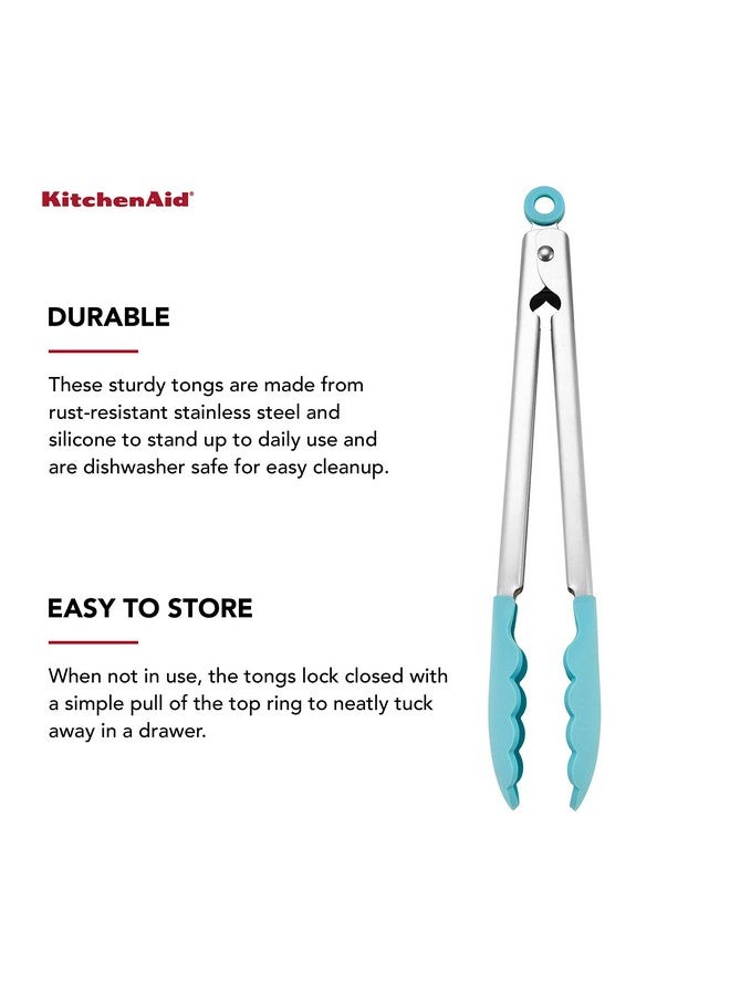 KitchenAid Silicone Tipped Stainless Steel Tongs, 12 Inch, Aqua Sky - Image 3