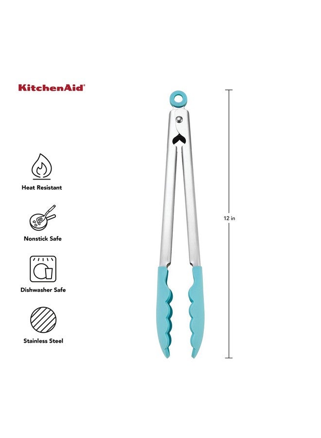 KitchenAid Silicone Tipped Stainless Steel Tongs, 12 Inch, Aqua Sky - Image 4