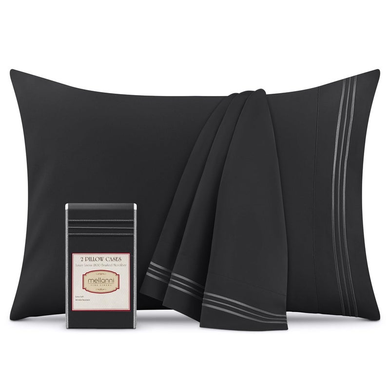 Mellanni Pillow Cases  Luxury Extra Soft Cooling Pillow Covers  2 PC Iconic Collection Pillowcases  Envelope Closure StandardQueen 20 x 30 Black - Image 1