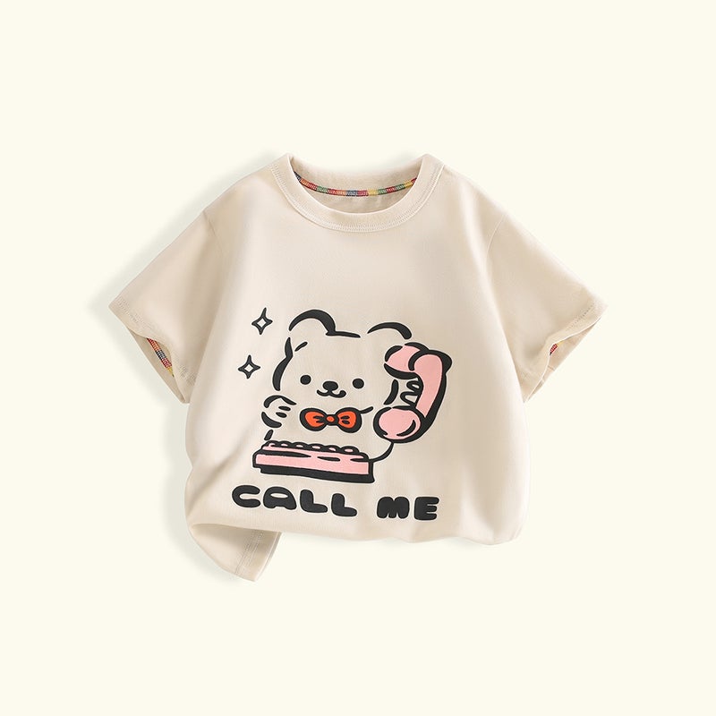Girls Short-Sleeved T-Shirt Summer Wear Casual Korean Style Girls Loose Outer Wear Cartoon Printed Short Top - Image 1