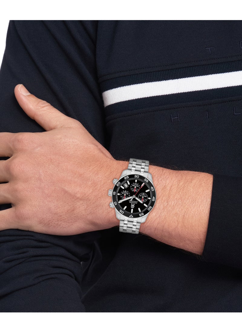 TOMMY HILFIGER ROUND CHRONOGRAPH MEN'S BLACK CASE WATCH - 1792156