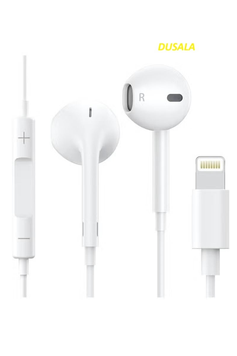 DUSALA Wired Lightning Earphones for iPhone – Noise-Isolating Stereo Headphones with Built-In Mic & Remote – Compatible with iPhone 14, 13, 12, 11, SE, XR, XS, X, 8, 7, Plus Models – High-Quality Wired Audio, Tangle-Free Design, Plug & Play - Image 1