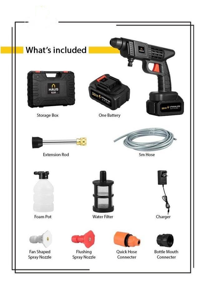 HOMESTAR Cordless Pressure Washer Electric 30 BAR 1200 MAh Battery Self Priming Feature Includes 2 Nozzles Foam Bottle Long Water Tube , Car Washing Machine  - Image 2