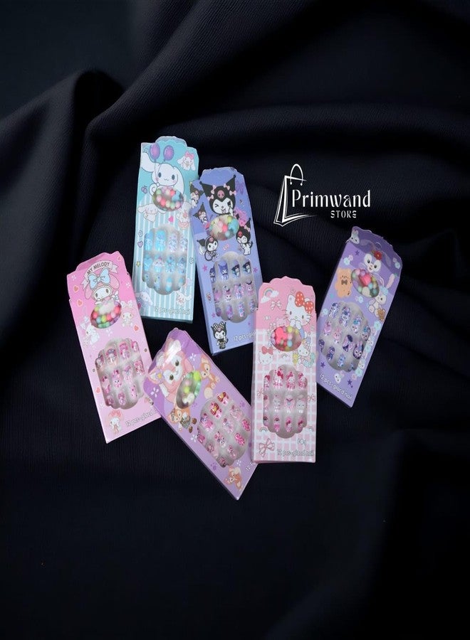 Primwand Kids Press On Nails Set with Glue Tabs & Bracelet | 12 Pcs Cartoon Fake Nails for Girls | Unicorn & Cute Character Nail Art Kit | Reusable DIY Artificial Dress Up Gift for Ages 3-12 Years - Image 5