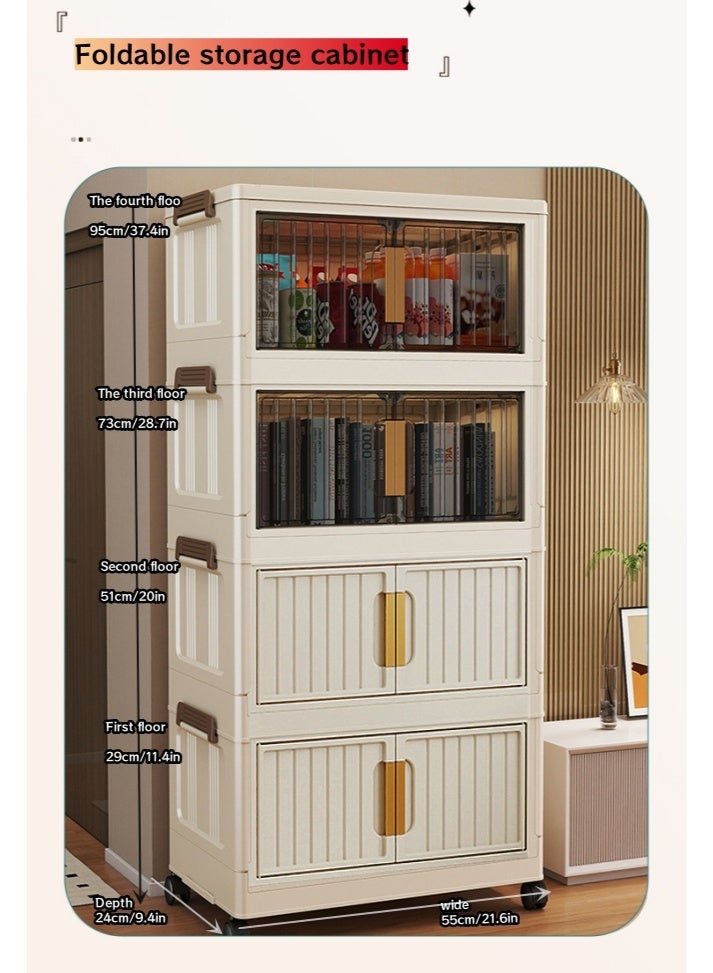 JAKTK Four-layer storage cabinets with wheels, no installation required and foldable, multi-purpose household plastic cabinets and office storage drawers, kitchen cabinets, storage cabinets, living room and bedroom household storage cabinets - Image 2