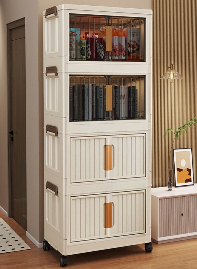 JAKTK Four-layer storage cabinets with wheels, no installation required and foldable, multi-purpose household plastic cabinets and office storage drawers, kitchen cabinets, storage cabinets, living room and bedroom household storage cabinets - Image 1