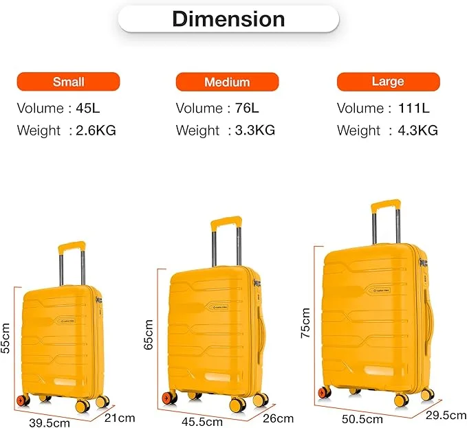 nasher miles Nasher Miles Paris Hard-Sided Polypropylene Check-in Luggage 28 inch | 75cm | 8 Wheels Large Trolley Bag for Travel | Suitcase (Yellow)