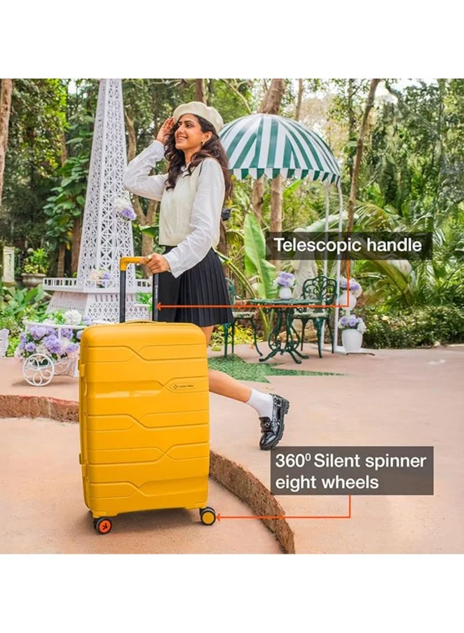 nasher miles Nasher Miles Paris Hard-Sided Polypropylene Check-in Luggage 28 inch | 75cm | 8 Wheels Large Trolley Bag for Travel | Suitcase (Yellow)