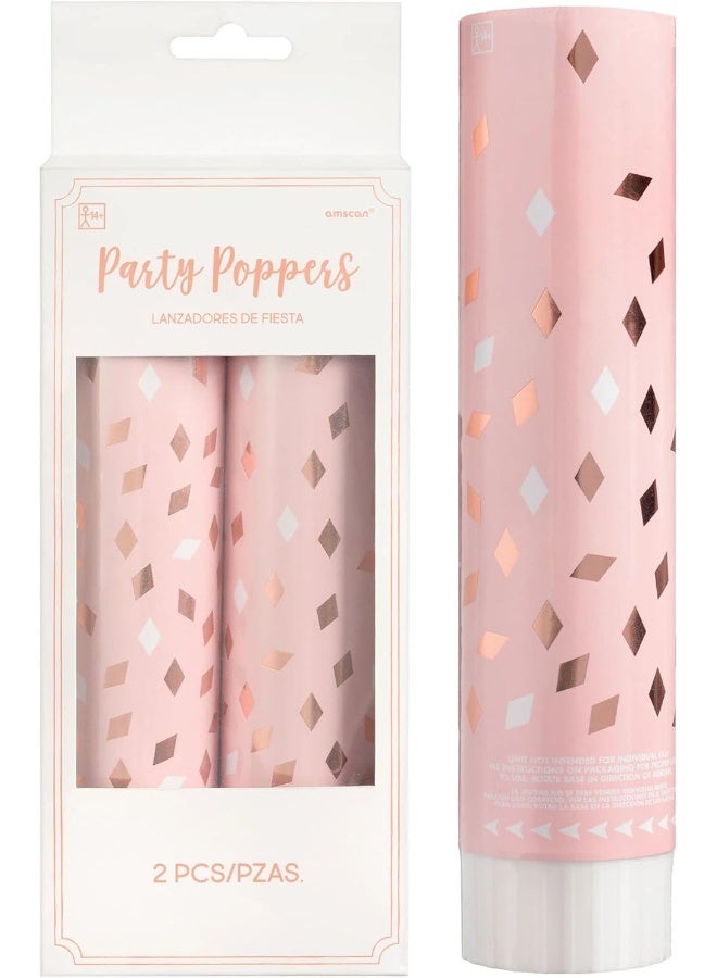 Amscan Birthday Confetti Poppers | 8" | Metallic Blush | 2 Pcs