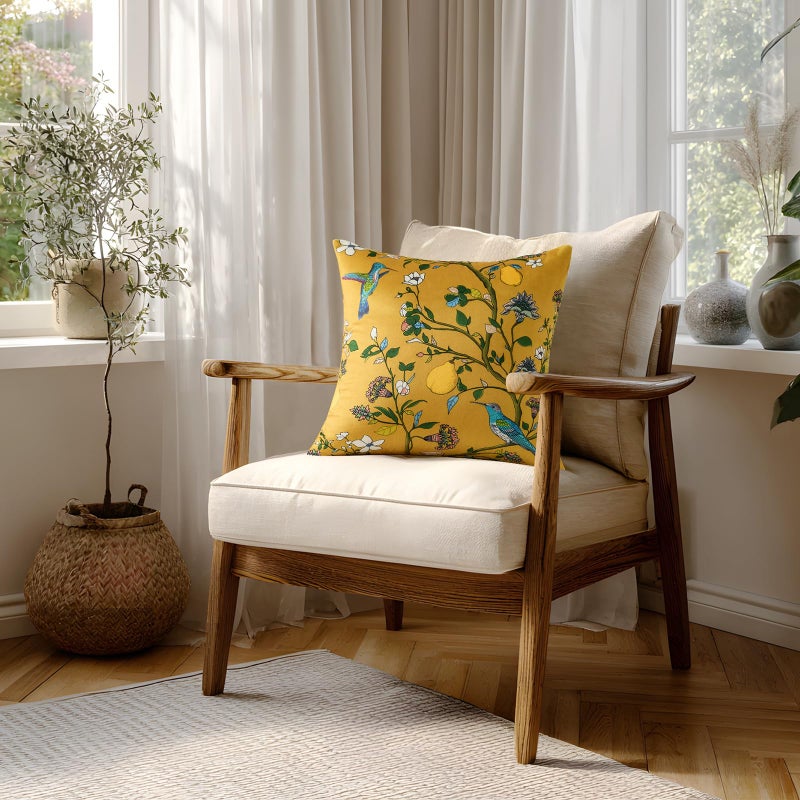 MUSSEL Mustard Yellow Velvet Throw Pillow Covers 20x20 Pack of 2, Vintage Floral Pillow Covers, Mid Century Flower Plant Cushion Covers for Sofa Living Room Home Decor - Image 2