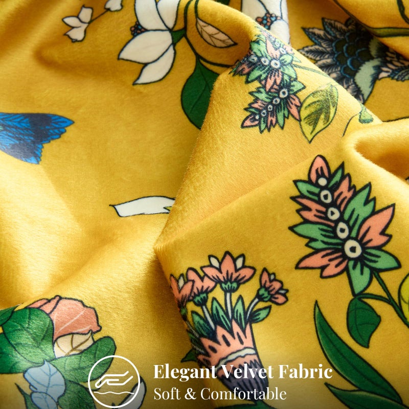 MUSSEL Mustard Yellow Velvet Throw Pillow Covers 20x20 Pack of 2, Vintage Floral Pillow Covers, Mid Century Flower Plant Cushion Covers for Sofa Living Room Home Decor - Image 5