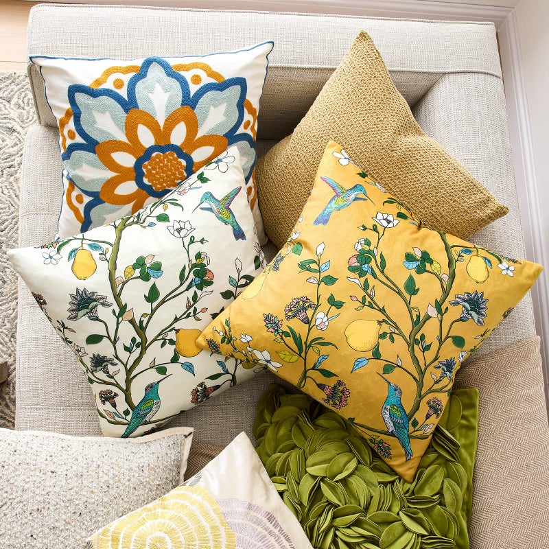 MUSSEL Mustard Yellow Velvet Throw Pillow Covers 20x20 Pack of 2, Vintage Floral Pillow Covers, Mid Century Flower Plant Cushion Covers for Sofa Living Room Home Decor - Image 4