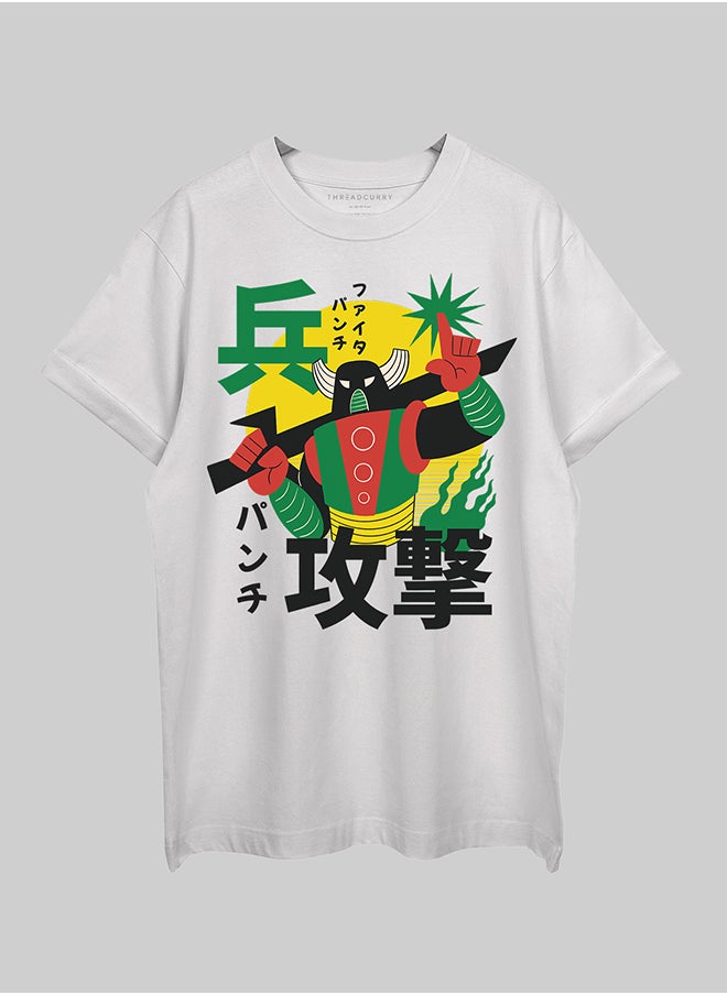 THREADCURRY THREADCURRY Samurai Robo Oversized Drop Shoulder Cotton Loose Printed T-Shirt for Men  - Image 1
