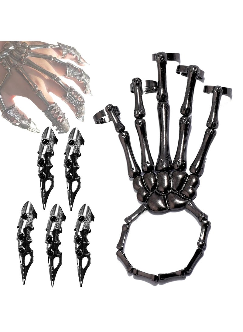 CMGTYYD Easter Skull Hand Black Bracelet, Skull Hand Bracelet with 5 Pieces Complete Finger Rings, Punk Gothic Jewelry with Removable Union Alloy Plated Halloween Jewelry for Role Playing - Image 1