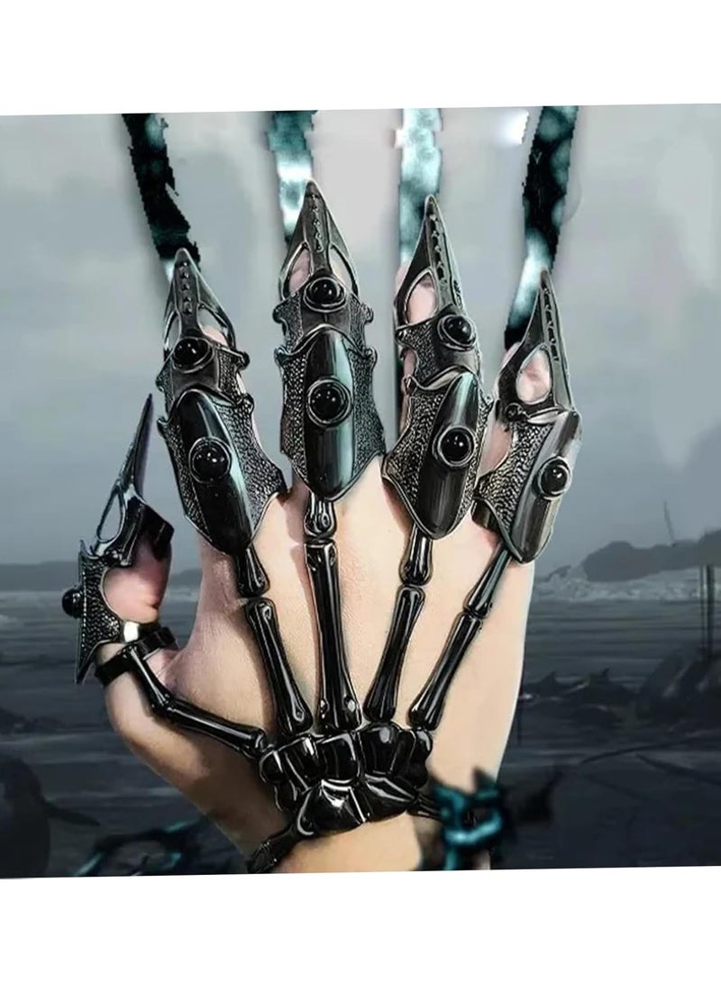 CMGTYYD Easter Skull Hand Black Bracelet, Skull Hand Bracelet with 5 Pieces Complete Finger Rings, Punk Gothic Jewelry with Removable Union Alloy Plated Halloween Jewelry for Role Playing - Image 4