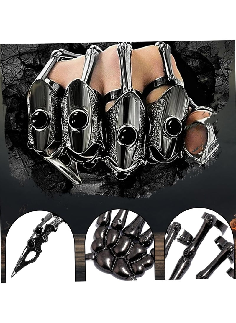CMGTYYD Easter Skull Hand Black Bracelet, Skull Hand Bracelet with 5 Pieces Complete Finger Rings, Punk Gothic Jewelry with Removable Union Alloy Plated Halloween Jewelry for Role Playing - Image 5