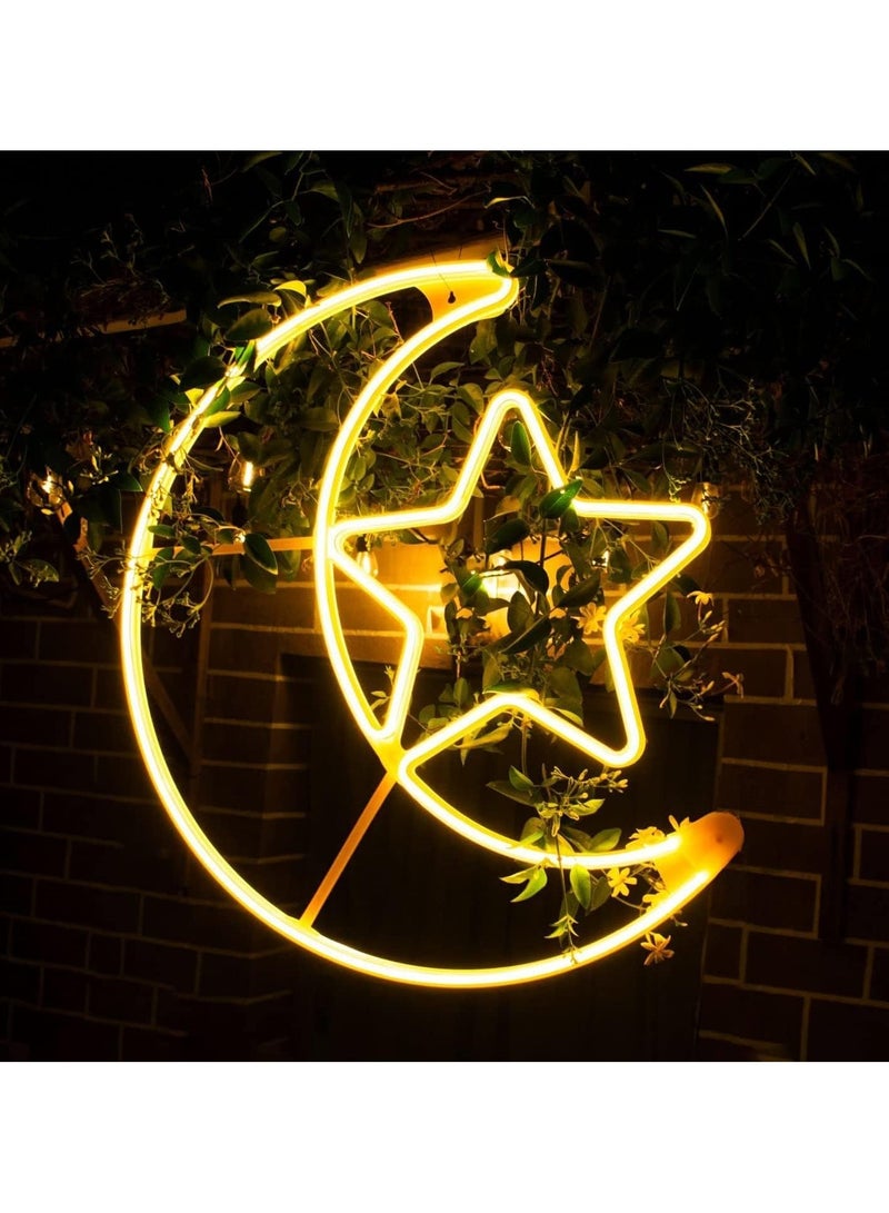 Ramadan Neon LED Light Crescent Moon and Star - Warm White, 60x52x2.2cm, Decoration for Home, Restaurants, Mosques, Hotels  - Image 3