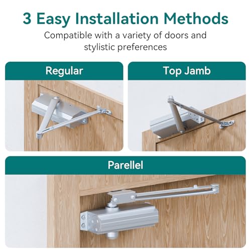 POWAWINI Automatic Door Closer, Adjustable Self Closing, Backcheck Function, ADA Compliant, UL 3 Hour Fire Rated, Grade 1 Heavy Duty, 2 Million Cycles, Residential & Commercial Use, Silver Aluminum - Image 3