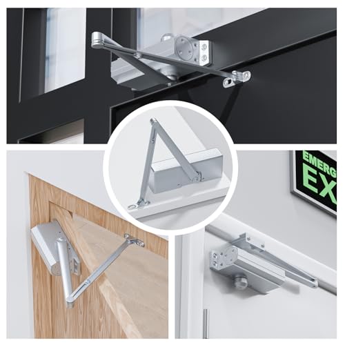 POWAWINI Automatic Door Closer, Adjustable Self Closing, Backcheck Function, ADA Compliant, UL 3 Hour Fire Rated, Grade 1 Heavy Duty, 2 Million Cycles, Residential & Commercial Use, Silver Aluminum - Image 2