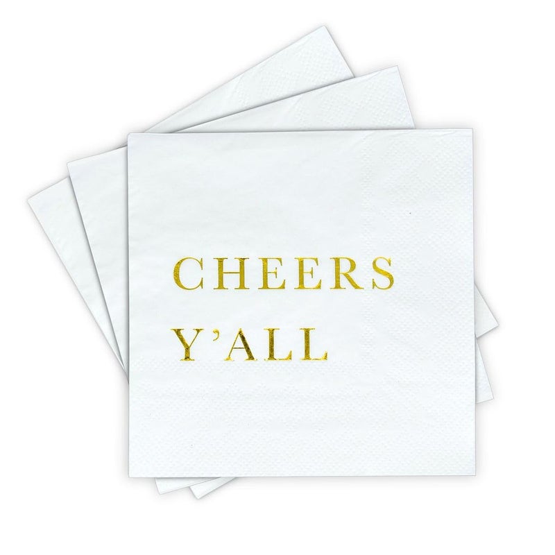 Cheers Yall Christmas Cocktail Napkins Gold Foil 3Ply Disposable Napkins for Christmas Parties New Years Eve and Holiday Celebrations