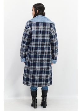 NVLT Women Plaid Trench Coat, Navy Combo  - Image 2