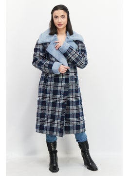 NVLT Women Plaid Trench Coat, Navy Combo  - Image 1