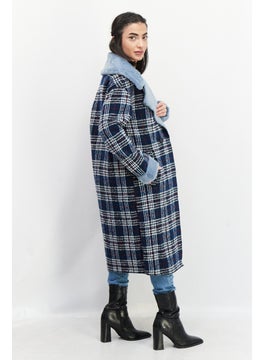 NVLT Women Plaid Trench Coat, Navy Combo  - Image 3