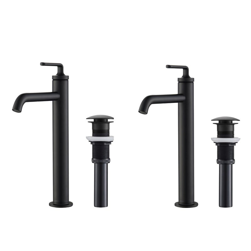 KRAUS Ramus Single Handle Vessel Sink Bathroom Faucet with PopUp Drain in Matte Black KVF1220MB2PK