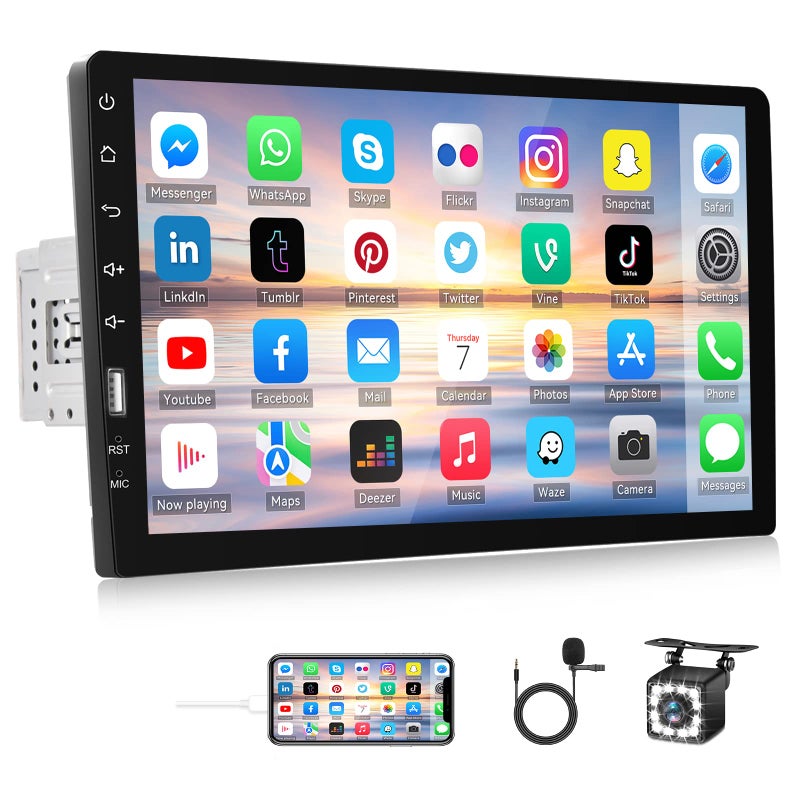 Camecho Single Din Car Stereo with Bluetooth 9 Inch HD Touch Screen Car Stereo with Backup Camera + External Microphone + FM MP5 Player Car Audio Receivers Support Mirror Link SWC USB EQ Car Radio - Image 1