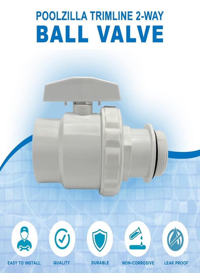 Poolzilla Ball Valve for Controlling Water Flow, Dimensions 1.5" Male End x 1.5" Female End, 2-Way Trimline Ball Valve, Made with Durable ABS Plastic - Image 3