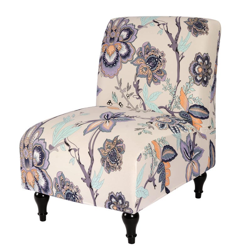 Iauddy Armless Accent Slipper Chair Cover Slipcover,Stretch Spandex Small Checks,Non-Slip Sofa Couch Cover Furniture Protector (Beige Flower, 1) - Image 1
