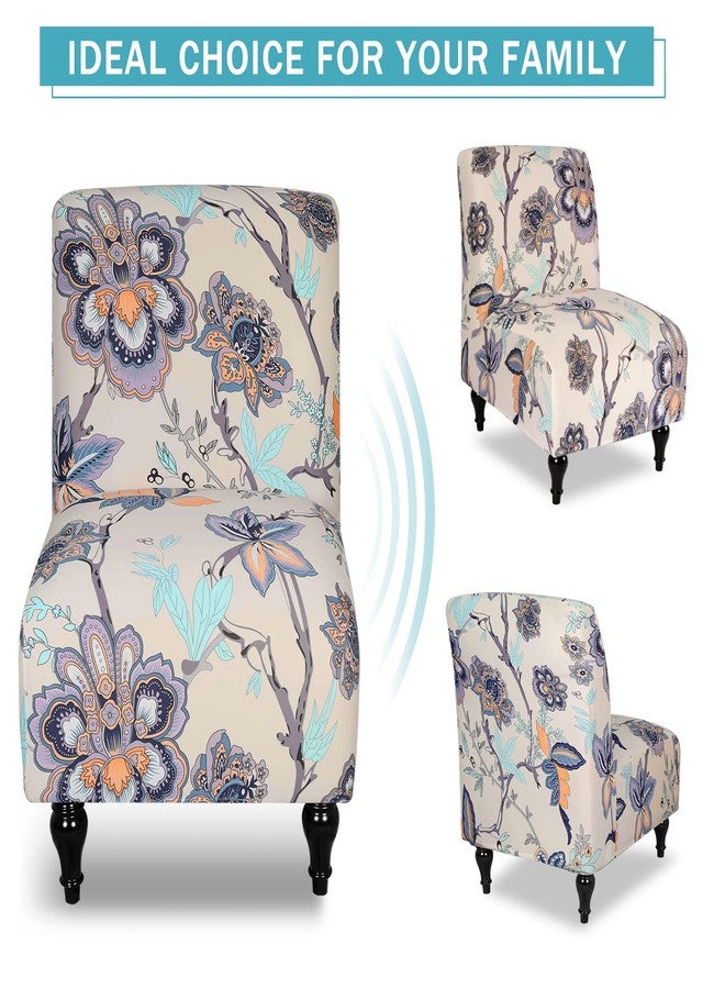 Iauddy Armless Accent Slipper Chair Cover Slipcover,Stretch Spandex Small Checks,Non-Slip Sofa Couch Cover Furniture Protector (Beige Flower, 1) - Image 5
