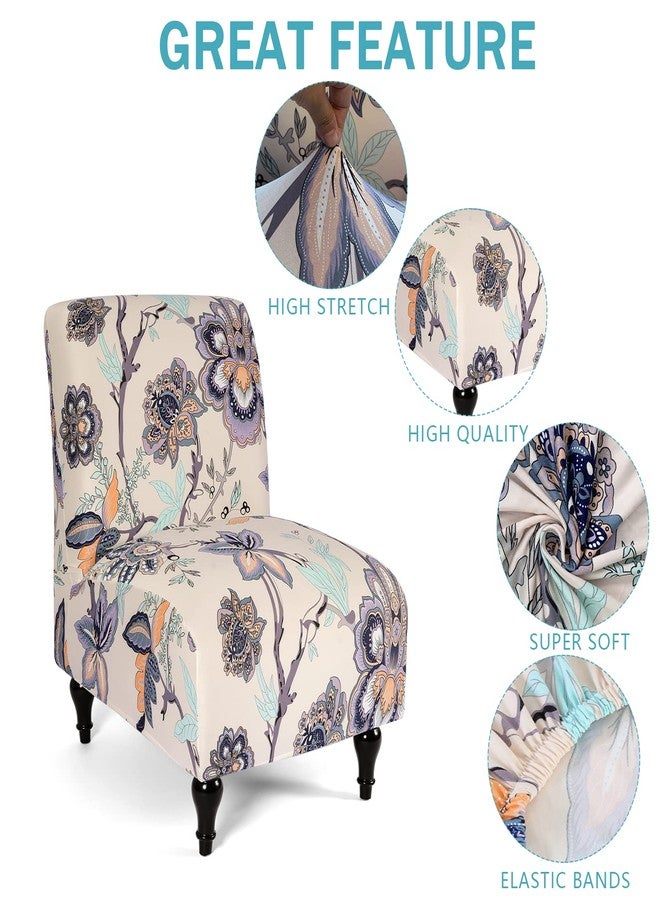 Iauddy Armless Accent Slipper Chair Cover Slipcover,Stretch Spandex Small Checks,Non-Slip Sofa Couch Cover Furniture Protector (Beige Flower, 1) - Image 3