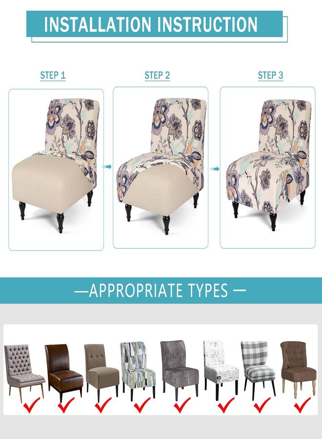 Iauddy Armless Accent Slipper Chair Cover Slipcover,Stretch Spandex Small Checks,Non-Slip Sofa Couch Cover Furniture Protector (Beige Flower, 1) - Image 4