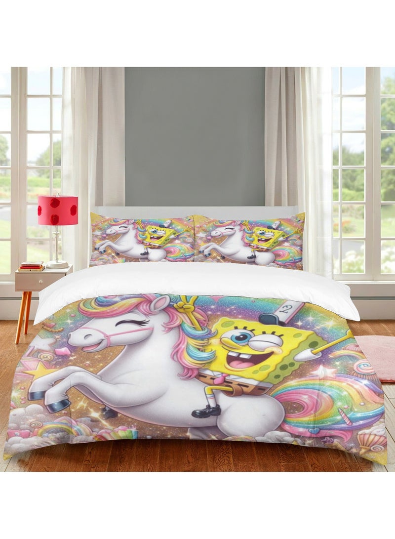 SpongeBob SquarePants Bedding Soft microfiber polyester sheet three-piece set including duvet cover and two pillowcases (duvet cover size 150cmX200cm)  - Image 1