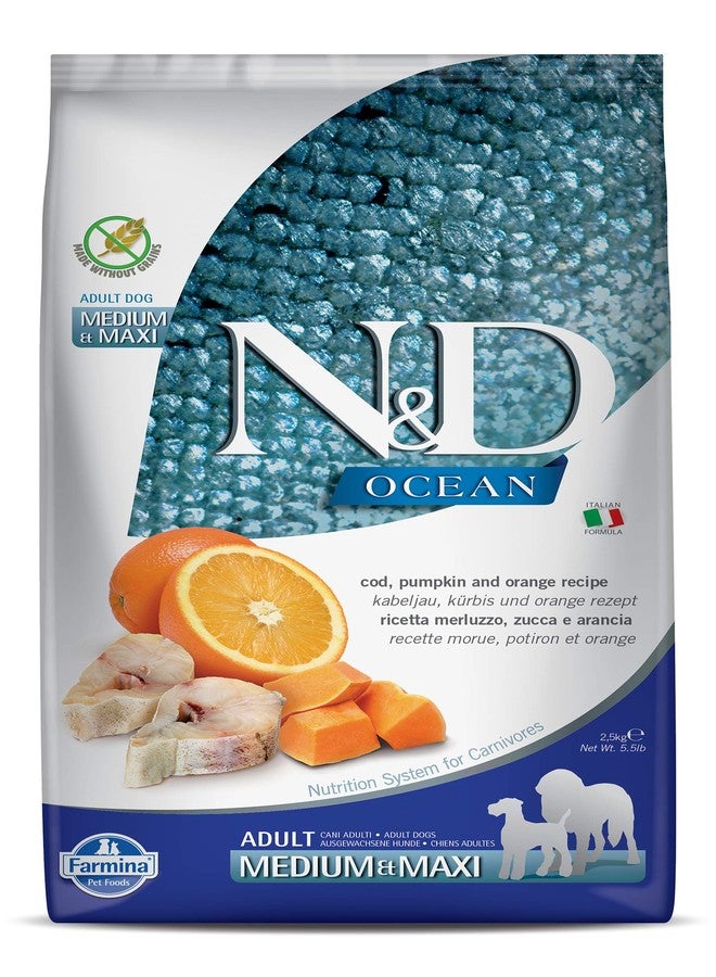 FARMINA N&D Ocean Dog Dry Pet Food, Grain Free, Adult Medium & Maxi Breed, 2.5 Kg, Codfish,Pumpkin & Orange, - Image 1