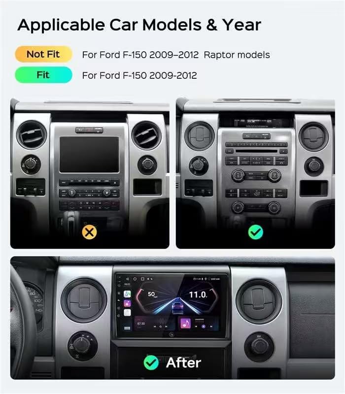 RUICAR 9" Car Radio Stereo Upgrade for Ford F150 2009 2010 2011 2012 2+64G/Touchscreen/Wireless carplay/Android auto/5Gwifi/GPS Navigation/Bluetooth/FM/RDS Radio/Backup Camera - Image 2