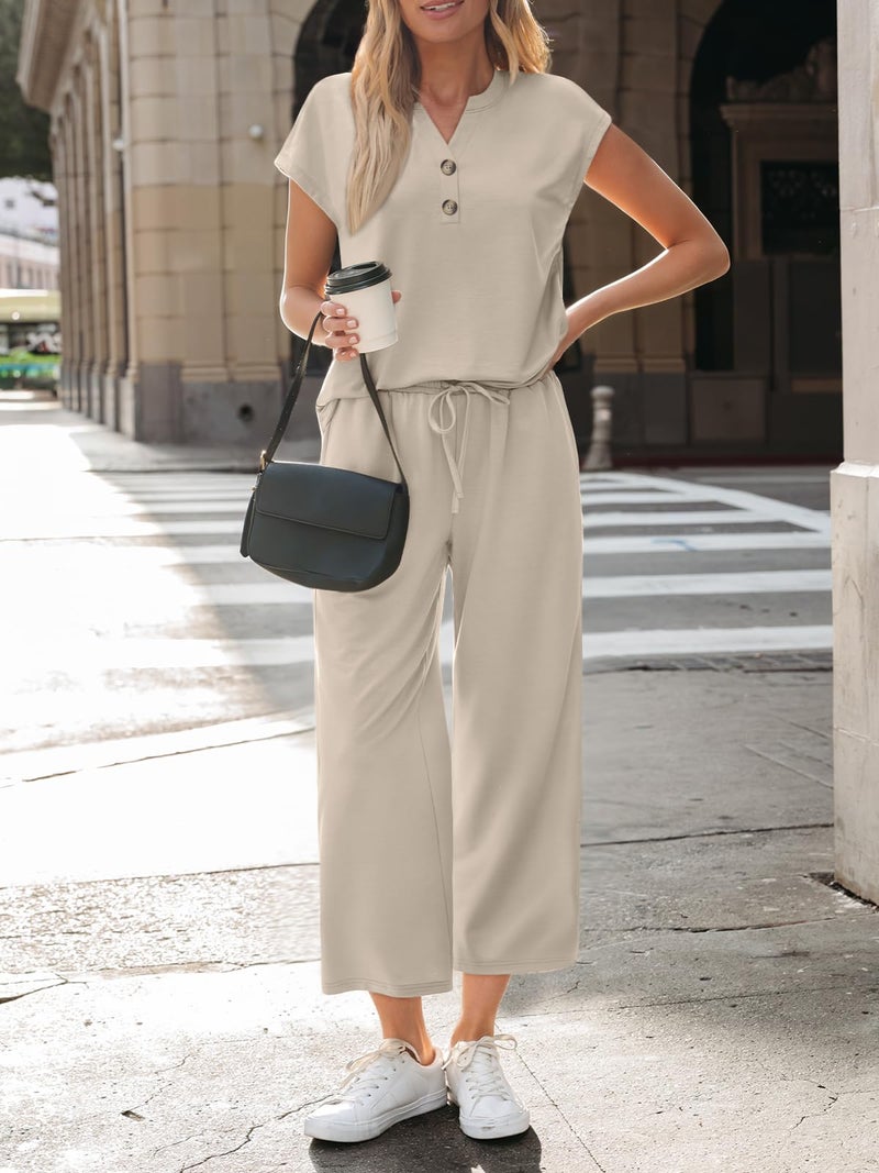 LILLUSORY Two Piece Lounge Sets for Women Spring Vacation Beach Travel Airport Outfits Casual Cruise Fashion 2026 Khaki XL - Image 2
