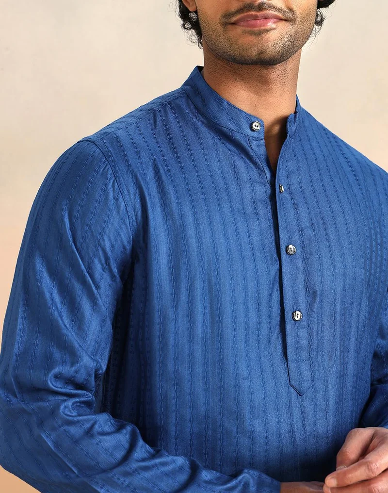Fabindia  Blue Viscose Silk Long Kurta for Men | Best Price UAE