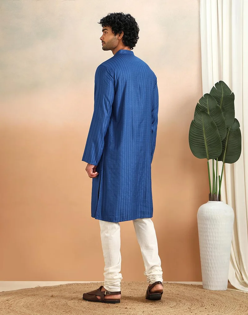 Fabindia  Blue Viscose Silk Long Kurta for Men | Best Price UAE