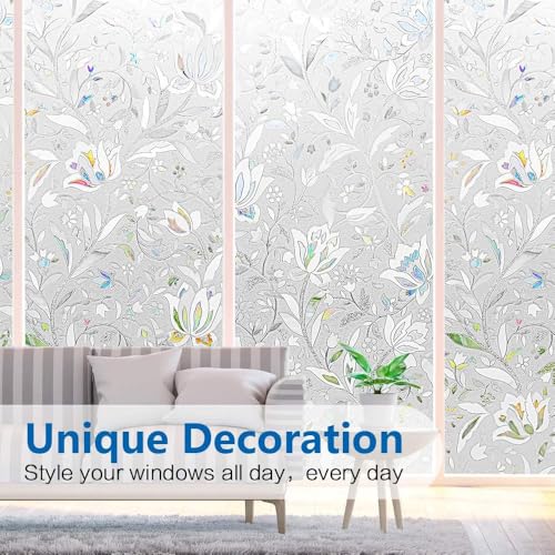 WALLTON Privacy Vinyl Frosted Window Film Glass Sticker Self-Adhesive Film Tint Wallpaper Opaque Sheet for Glass Privacy Cover Window, Door, Office, Home.| Anti-UV. (16x36 Inch, Lotus Flowers) - Image 2