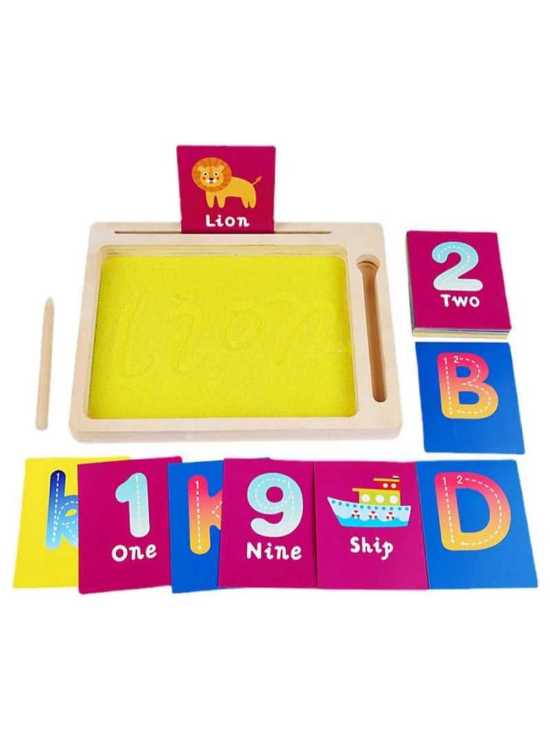 Wooden Sand Tray Writing Learning Toy for Kids – Educational Handwriting Practice Set with Wooden Pen, Letters, Numbers, and Animal Words – Fine Motor Skills and Sensory Development Toy for Preschoolers  - Image 1