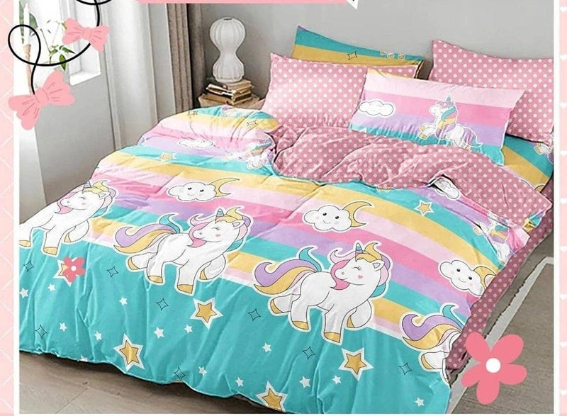 Fablicious Glace Cotton Unicorns Print Cartoon Bedsheet For Kids Double Bed Boys/Girls, Sheet Size 90x100 With 2 Pillow Covers (Multicolor) - Image 5