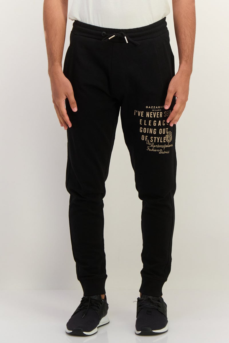 Gazzarrini Men Regular Fit Printed Drawstring Jogger Pants, Black  - Image 1